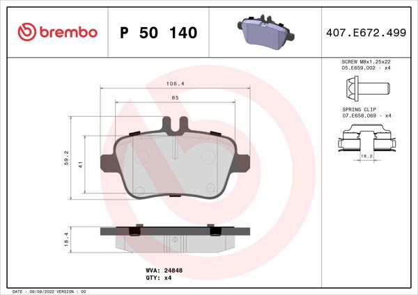 BREMBO P50140 | Fren Balatası Arka (Mercedes W117-156-176-222-246)