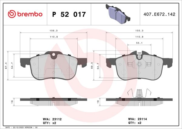 BREMBO P52017 | Fren Balatası Ön Low-Met Mg