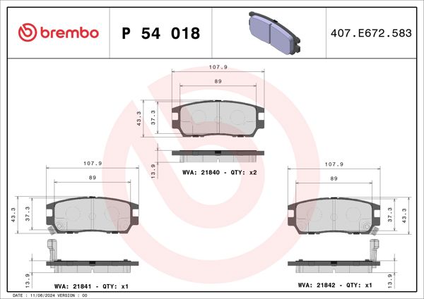 BREMBO P54018 | Fren Balatası Arka Mitsubishi Pajero 90-00