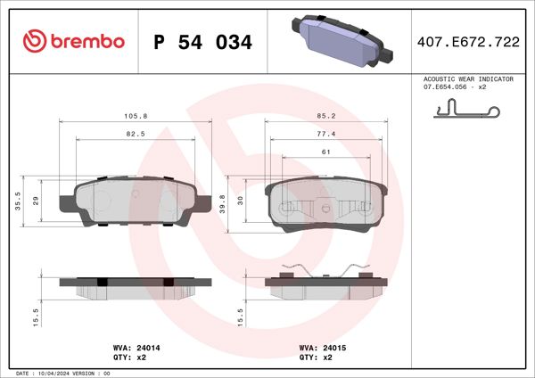BREMBO P54034 | Fren Balatası Arka Low-Met Hyundai