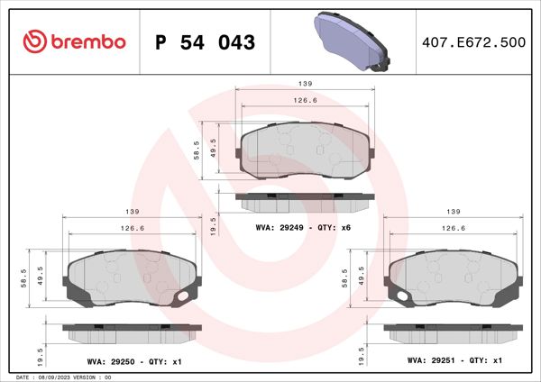 BREMBO P54043 | Fren Balatası Ön Arka Low-Met Mitsubishi