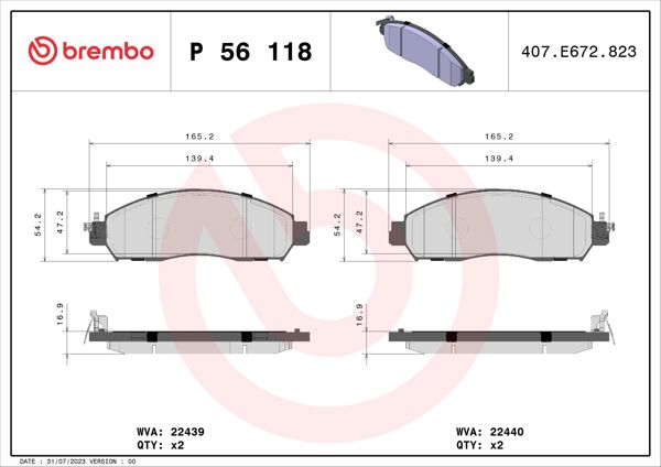 BREMBO P56118 | Fren Balatası Ön Low-Met Renault