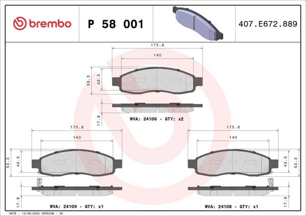 BREMBO P58001 | Fren Balatası Arka Nissan Navara 05-/