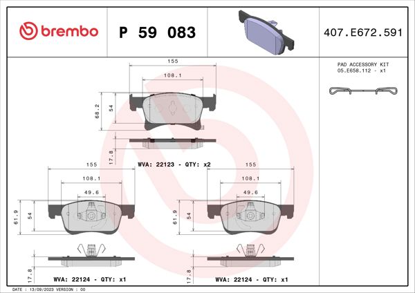 BREMBO P59083 | Fren Balatası Ön Low-Met Opel