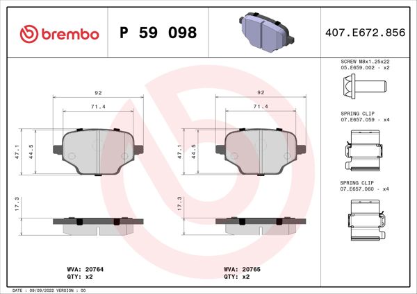 BREMBO P59098 | Fren Balatası Arka Low-Met Opel