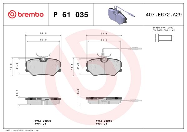 BREMBO P61035 | Fren Balatası Ön Low-Met Peugeot