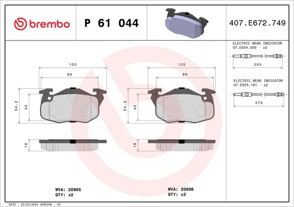 BREMBO P61044 | Fren Balatası Ön Low-Met Peugeot