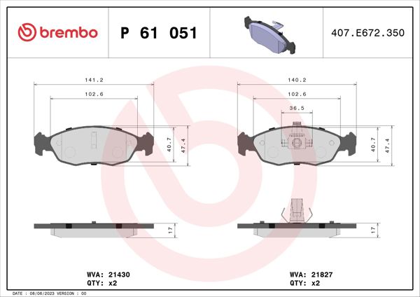 BREMBO P61051 | Fren Balatası Ön Low-Met Peugeot