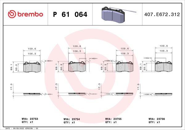 BREMBO P61064 | Fren Balatası Ön Low-Met Peugeot