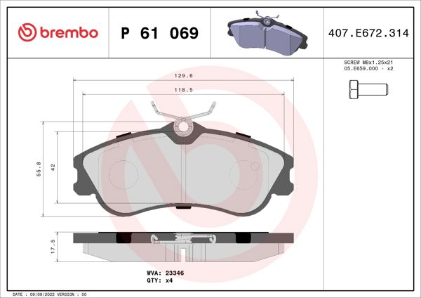 BREMBO P61069 | Fren Balatası Ön Low-Met Peugeot