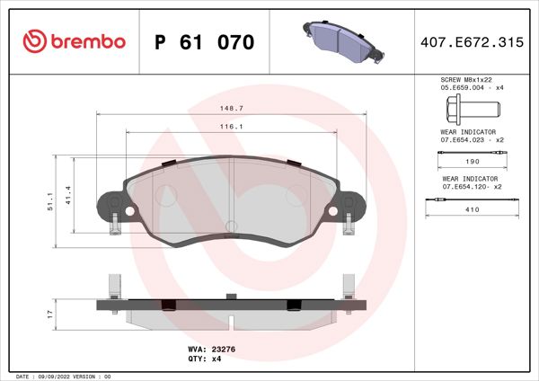 BREMBO P61070 | Fren Balatası Ön Low-Met Citroen