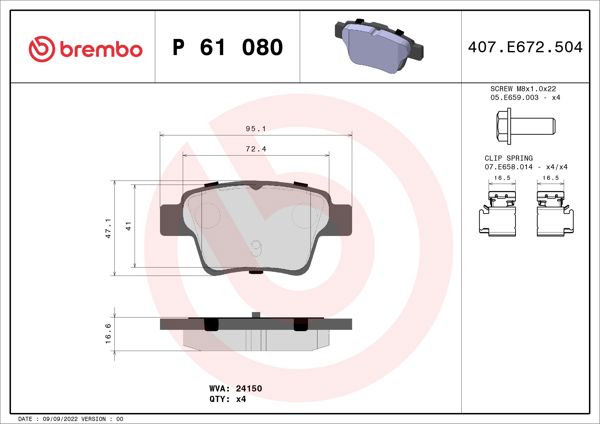 BREMBO P61080 | Fren Balatası Arka Low-Met Peugeot