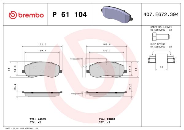 BREMBO P61104 | Fren Balatası Ön Low-Met Peugeot