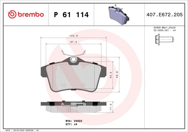 BREMBO P61114 | Fren Balatası Arka-Peugeot 3008-5008 09 -