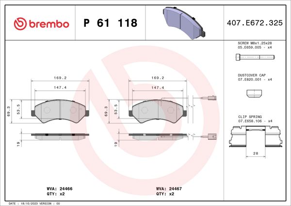 BREMBO P61118 | Fren Balatası Ön Low-Met Peugeot