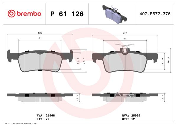 BREMBO P61126 | Fren Balatası Arka Low-Met Peugeot