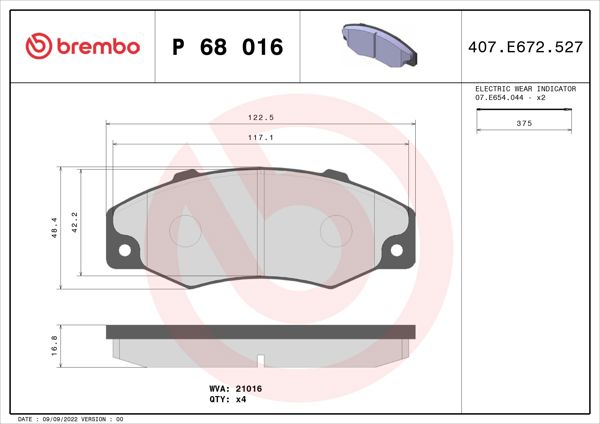 BREMBO P68016 | Fren Balatası Ön Low-Met Renault