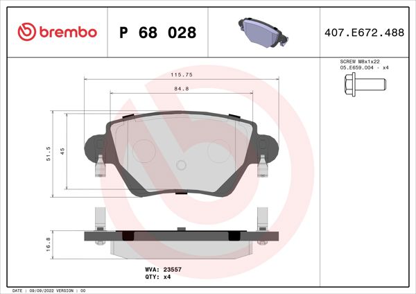 BREMBO P68028 | Fren Balatası Arka Low-Met Ford