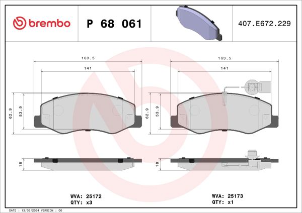 BREMBO P68061 | Fren Balatası Arka Çift Teker Master III / Karsan Jest
