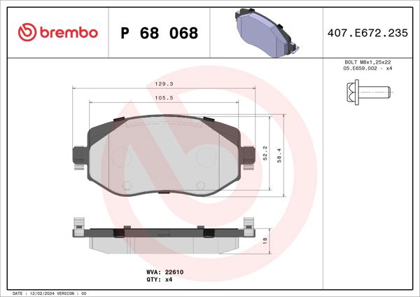 BREMBO P68068 | Fren Balatası Ön 18mm Renault Megane IV 16 -