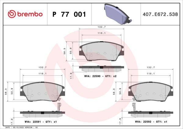 BREMBO P77001 | Fren Balatası Ön Low-Met Ssangyong
