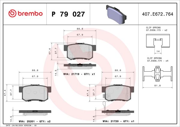 BREMBO P79027 | Fren Balatası Arka Low-Met Fiat