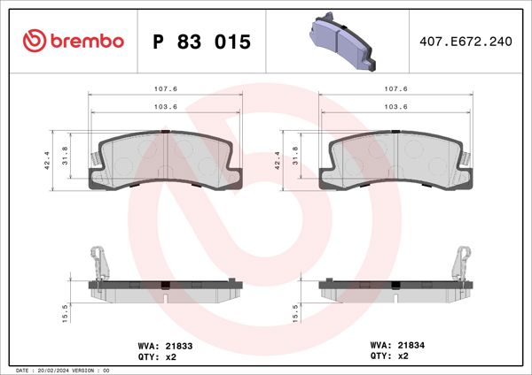 BREMBO P83015 | Fren Balatası Arka-(Toyota Avensis 00 / 02)