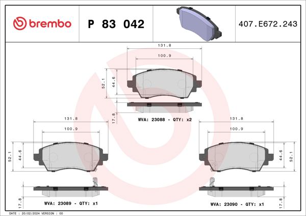 BREMBO P83042 | Fren Balatası Ön Low-Met Toyota