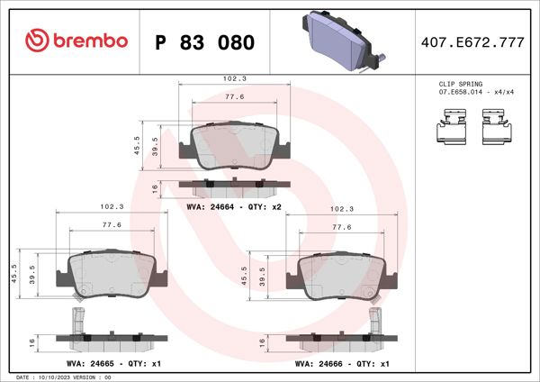 BREMBO P83080 | Fren Balatası Arka-(Toyota Corolla 07 / 12-Auris 2013 / 1.4 D4d Dizel)