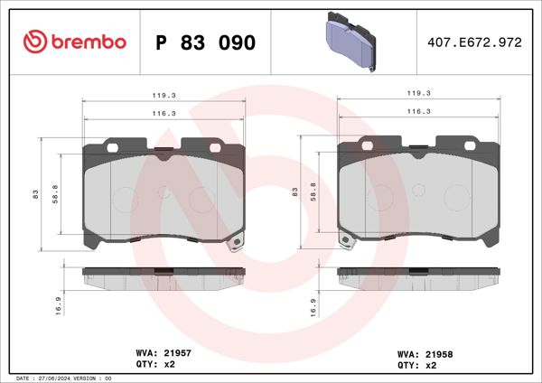 BREMBO P83090 | Fren Balatası Ön Low-Met Toyota
