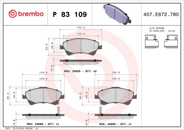 BREMBO P83109 | Fren Balatası Ön-(Toyota Avensis 09 / 13 / Verso 10 / 13)