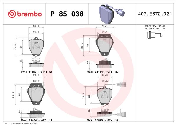 BREMBO P85038 | Fren Balatası Ön Low-Met Audi
