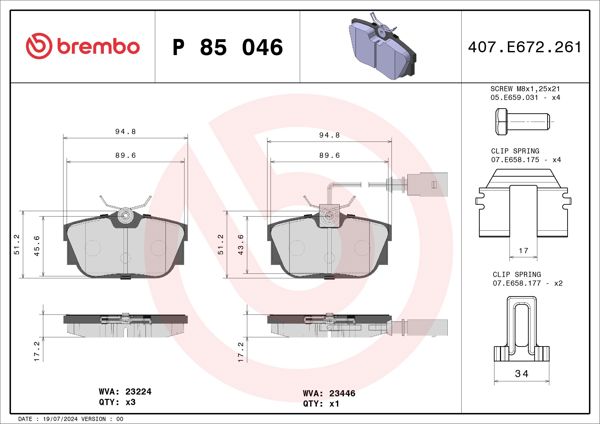 BREMBO P85046 | Fren Balatası Arka Low-Met VW