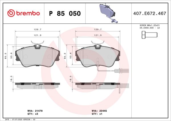 BREMBO P85050 | Fren Balatası Ön Low-Met VW