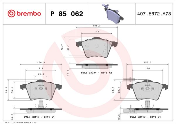 BREMBO P85062 | Fren Balatası Ön (VW Sharan 01-10 Seat Alhambra 01-10)