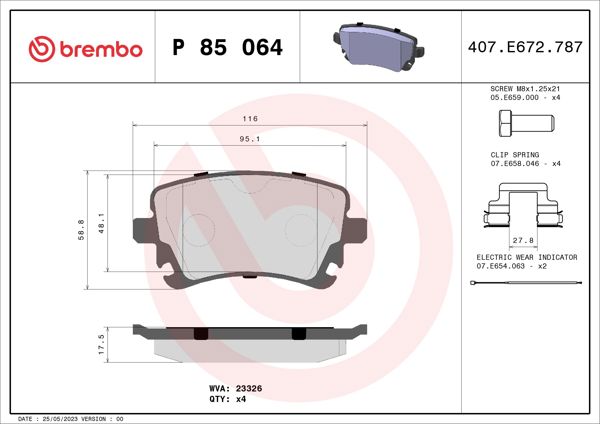 BREMBO P85064 | Fren Balatası Arka Low-Met VW