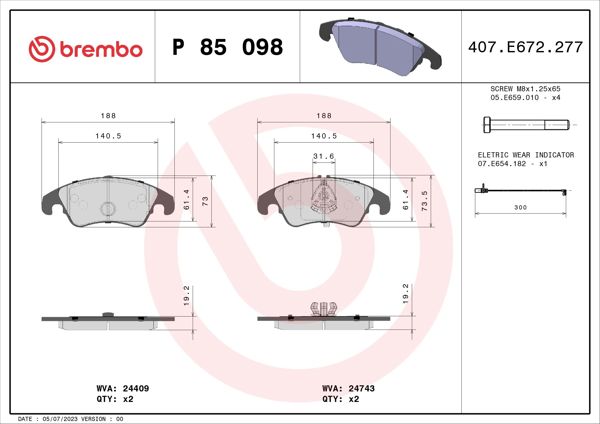BREMBO P85098 | Ön Fren Balatası Audi A4 A5 A6 Q5