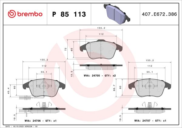 BREMBO P85113 | Fren Balatası Ön (Audi A4 08-16 A5 08-11)