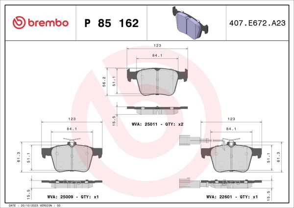 BREMBO P85162 | Fren Balatası Arka Low-Met Audi