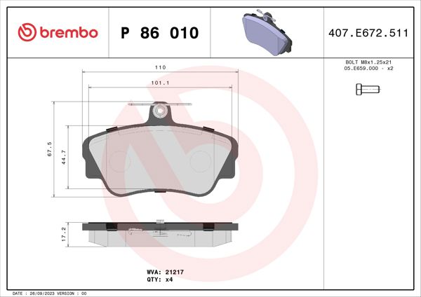 BREMBO P86010 | Fren Balatası Ön Low-Met Volvo