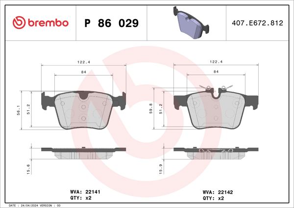BREMBO P86029 |  Volvo 2016 Model Sonrası Arka Fren Balata Takımı 17 Jant S60-S90-V60-V90-XC60-XC90