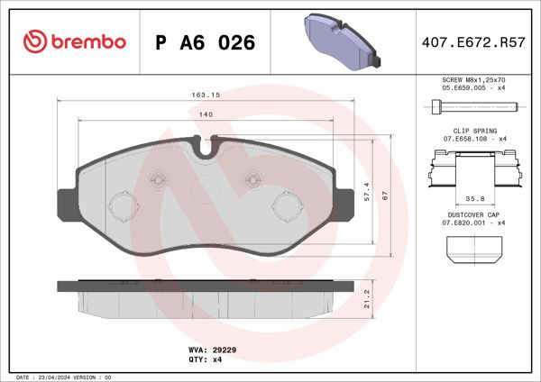 BREMBO PA6026 | Ön Fren Disk Balatası (Iveco: Daily III 29-35-40 06 -)