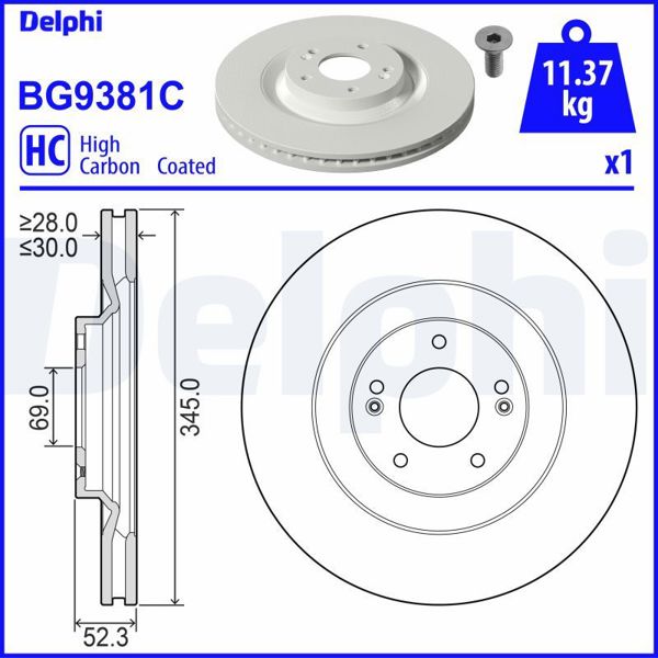 DELPHI BG9381C | Fren Diski (Tekli Paket)-Boyalı, Delikli