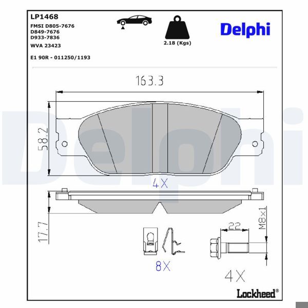 DELPHI LP1468 | Fren Balata Ön S-Type II (X200) 99-073.0 V6 4.0 V8 2.7 D Xj (X350, X358) 03-09D 2.7 4.2 S-Type 98-Xj 03 -
