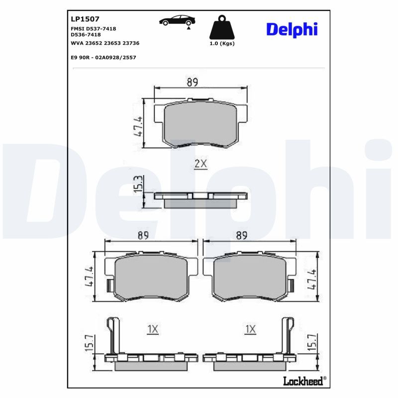 DELPHI LP1507 | Fren Balata Arka Sedıcı (189_) 06-141.6 16V 1.6 16V4×4 2.0 D Multijet 2.0 D Multijet4×4 1.9 D Multijet4×4 1.6 16V4×4 1.9 D Multijet 1.6 16V / Accord IV (Cb) 90-932.0 16V (Cb3) 2.0 16V (Cb3) 2.0 İ 16V (Cb3) 2.2 İ 16V Automatik (Cb7) Accord 