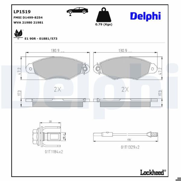 DELPHI LP1519 | Fren Balatası Ön Fişli Kangoo II Citroen: Xsara 1.4 1.6 1.9D-04 Peugeot: 206 2001= -