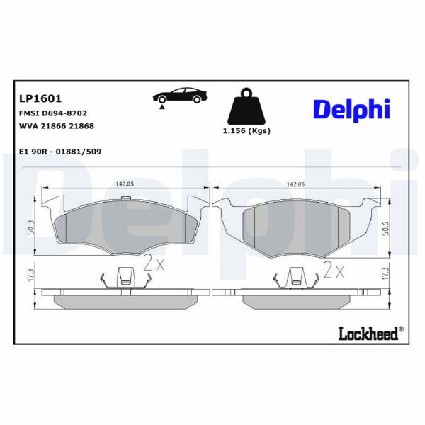 DELPHI LP1601 | Fren Balata Ön Fox Hatchback (5Z1, 5Z3, 5Z4) 05-1144958 45017 1.4 TDI 44958 Lupo I (6X1, 6E1) 98-051.0 1.4 16V 1.7 Sdı 1.4 16V 1.4 TDI 1.4 FSI 45017 1.0 Polo (6N2) 99-011.4 16V 1.6 16V Gtı 1.4 TDI 1.0 1.4 16V 1.7 Sdı 1.9 D 45017 45017 Polo 96-02 Lupo 98-Fox 05-/ Arosa 97-17mm