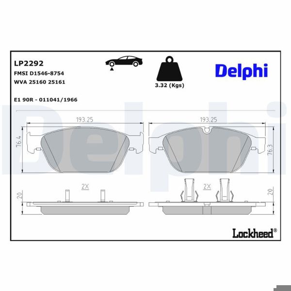 DELPHI LP2292 | Ön Fren Balatası (Audi A8 10-17 Q5 13-17)