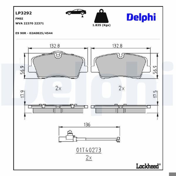 DELPHI LP3292 | Fren Balata Arka 16-H350 2.5