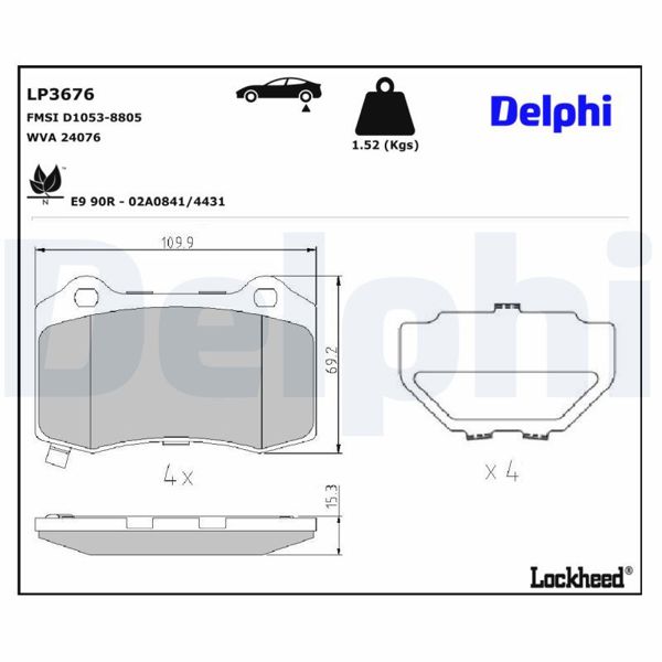DELPHI LP3676 | Fren Balatası Arka Chevrolet / Chrysler / Jeep / Tesla 09 / 2004 -